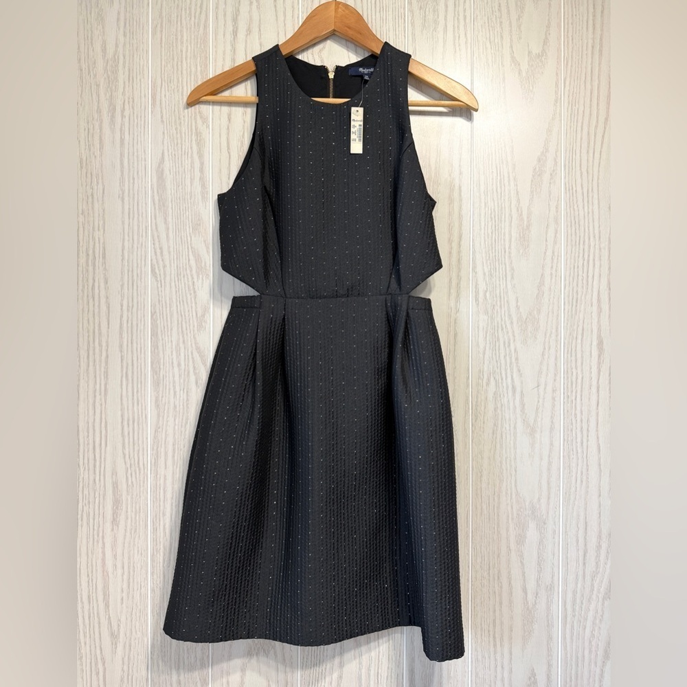 Madewell Black Metallic Dot Fit and Flare Midi Dress Size 00